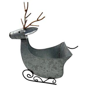 Christmas Galvanized Metal Reindeer Flowerpot Decor Copper Antlers Metal READ